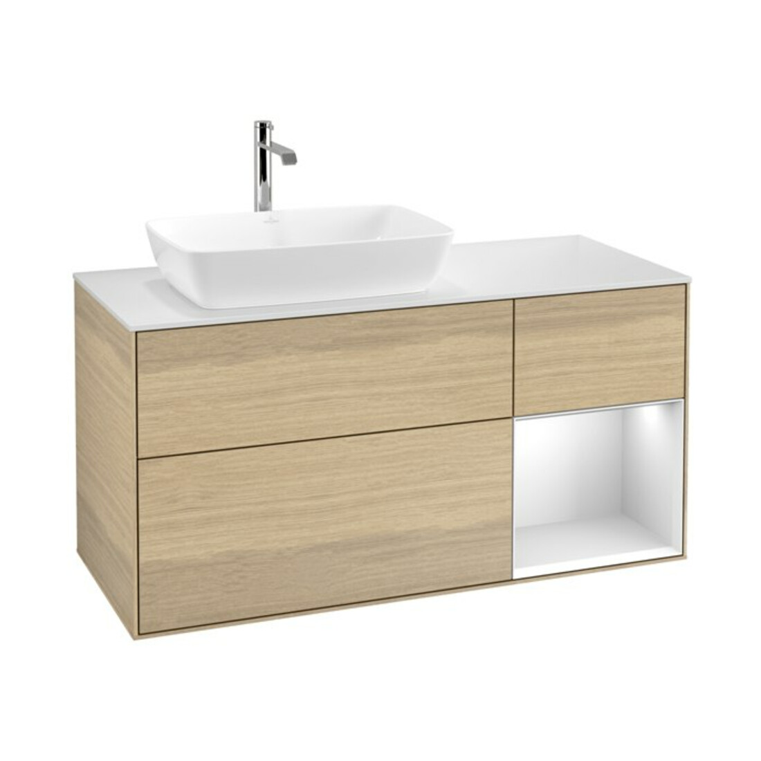 V&B Waschtischunterschrank Finion 120cm, Pl wh. m, Reg wh. m Lac, Oa ven