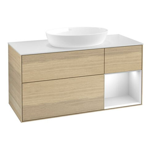 V&B Waschtischunterschrank Finion 120cm, Pl wh. m, Reg wh. m Lac, Oa ven