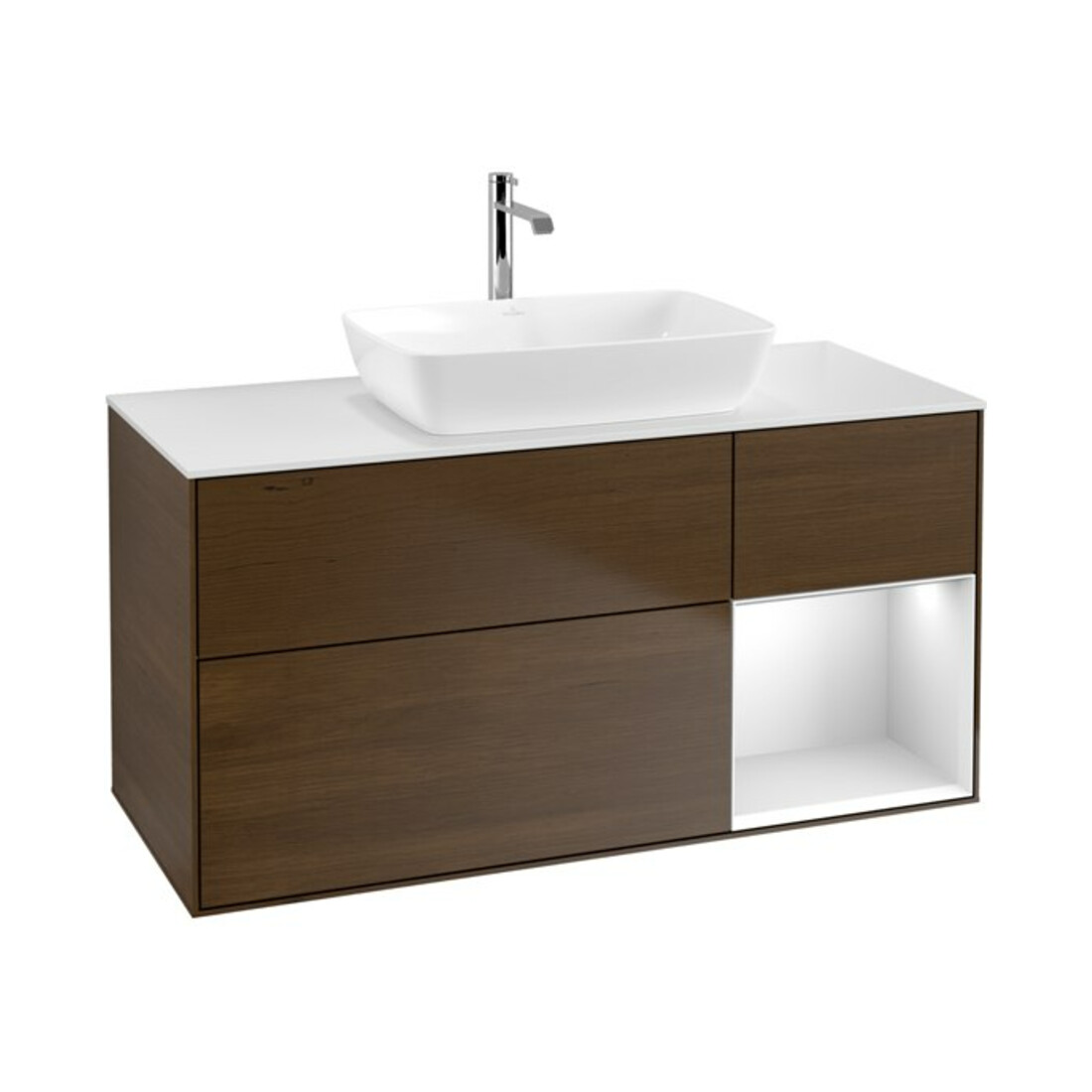 V&B Waschtischunterschrank Finion 120cm, Pl wh. m, Reg wh. m Lac, wal ven
