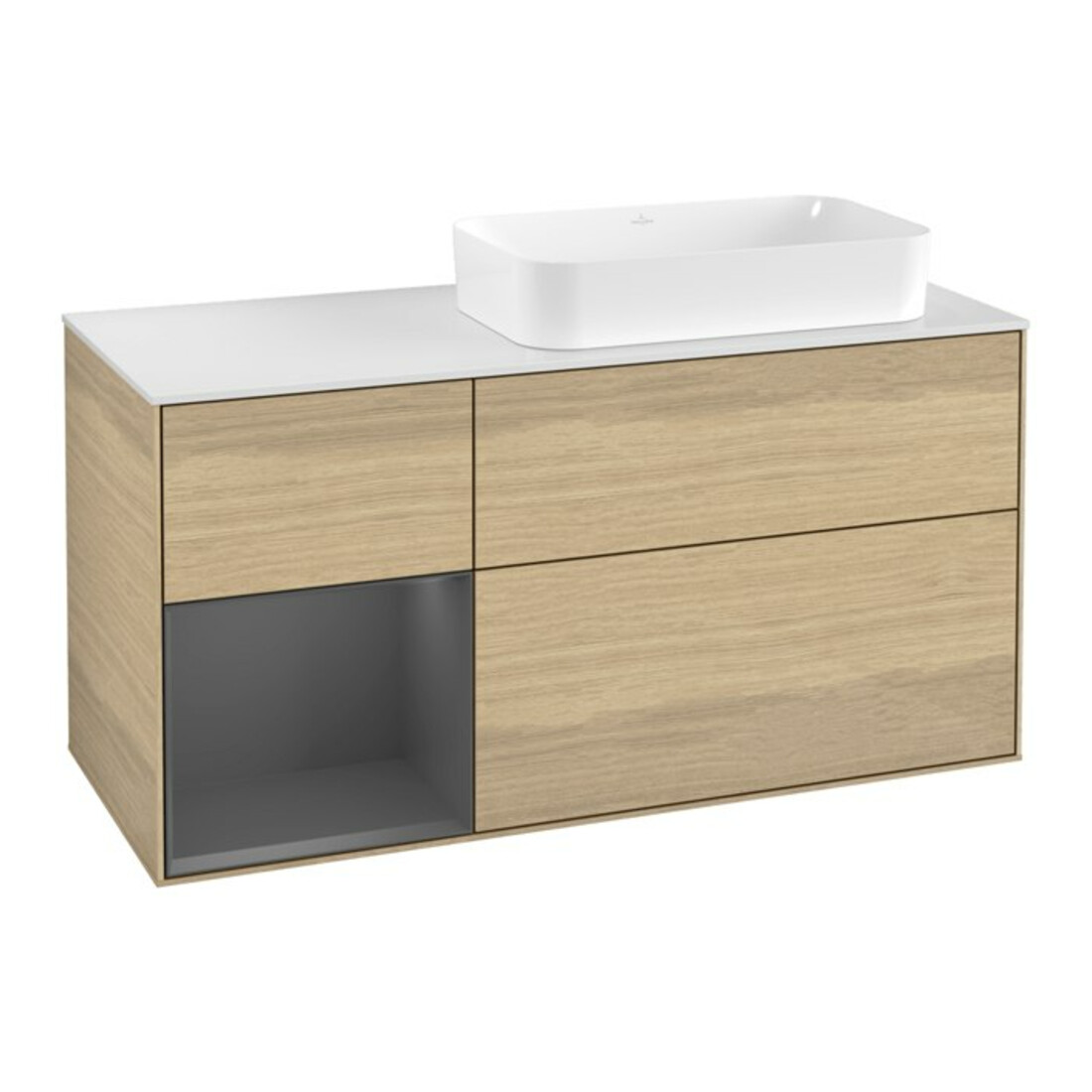 V&B Waschtischunterschrank Finion 120x60 cm, Reg li Anthrac. m, Oak Veneer