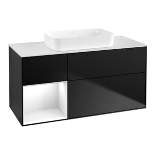 V&B Waschtischunterschrank Finion 120x60 cm, Reg li glo wh. Lac, bla m Lac