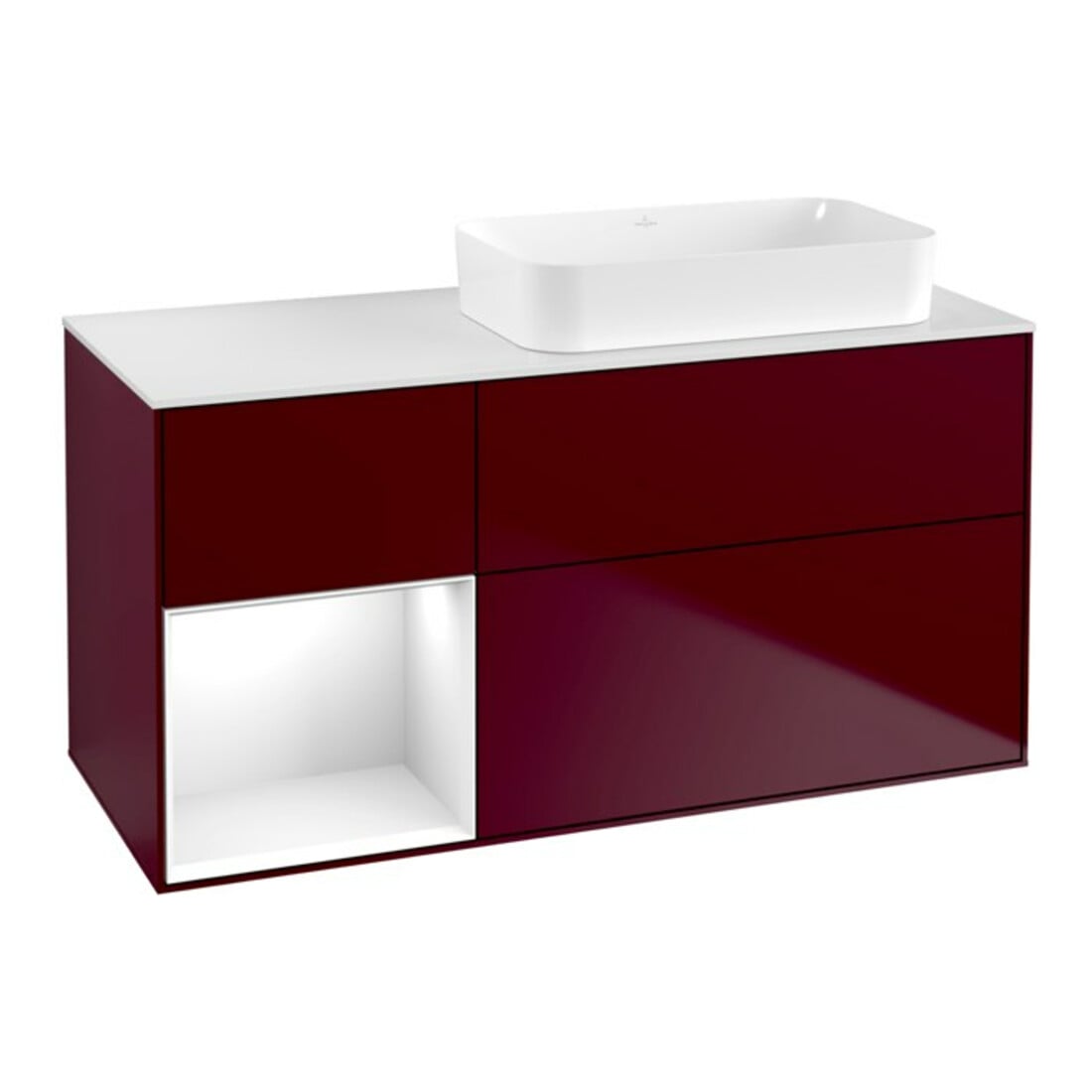 V&B Waschtischunterschrank Finion 120x60 cm, Reg li glo wh. Lac, Peo Matt