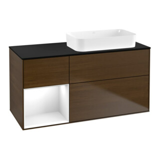 V&B Waschtischunterschrank Finion 120x60 cm, Reg li glo wh. Lac, wal ven