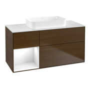 V&B Waschtischunterschrank Finion 120x60 cm, Reg li glo wh. Lac, wal ven