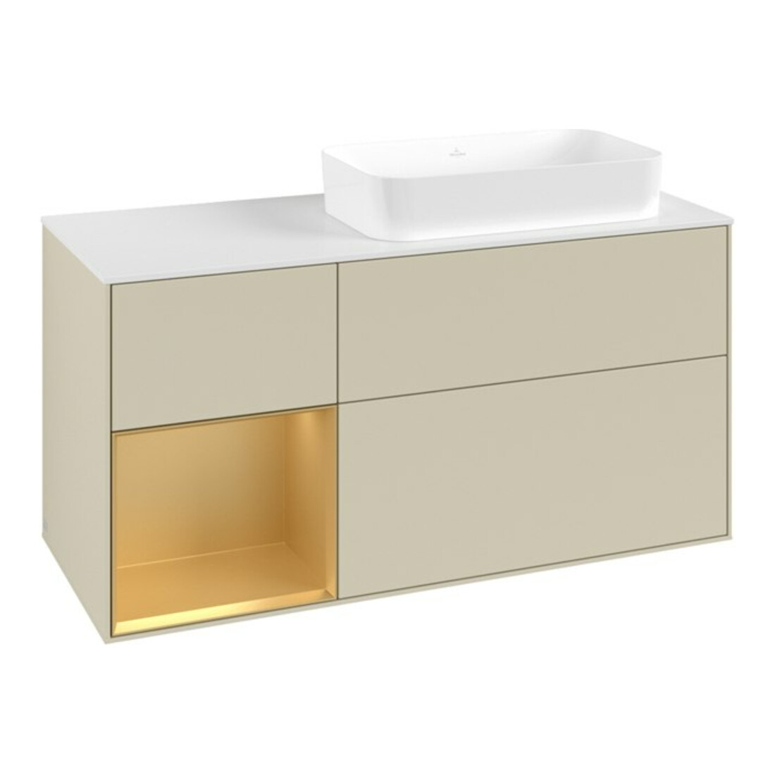 V&B Waschtischunterschrank Finion 120x60 cm, Reg li gol m, si Gr m Lacquer