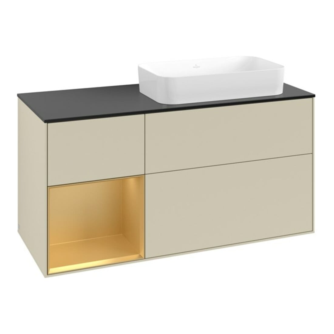 V&B Waschtischunterschrank Finion 120x60 cm, Reg li gol m, si Gr m Lacquer