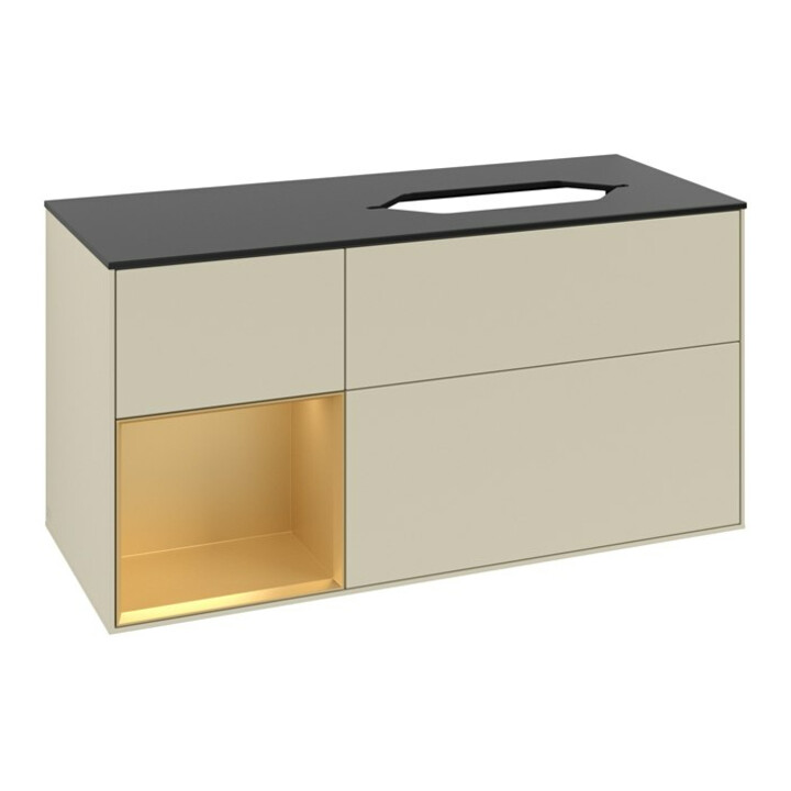 V&B Waschtischunterschrank Finion 120x60 cm, Reg li gol m, si Gr m Lacquer