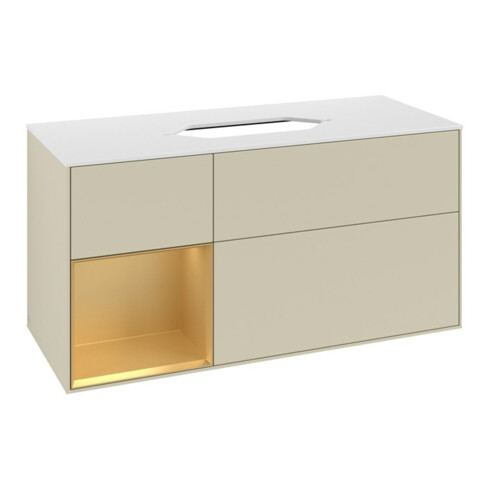 V&B Waschtischunterschrank Finion 120x60 cm, Reg li gol m, si Gr m Lacquer