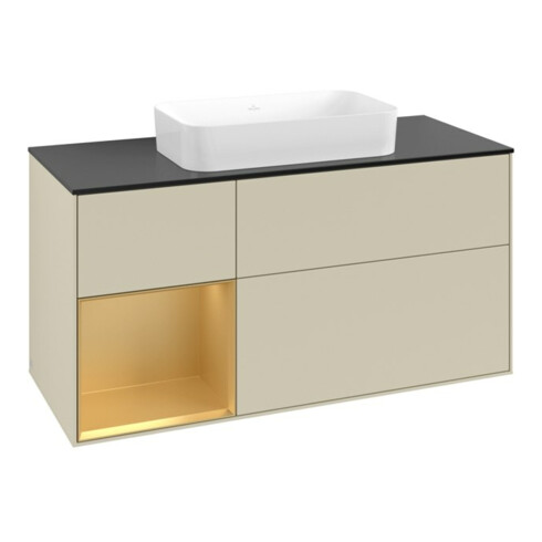V&B Waschtischunterschrank Finion 120x60 cm, Reg li gol m, si Gr m Lacquer
