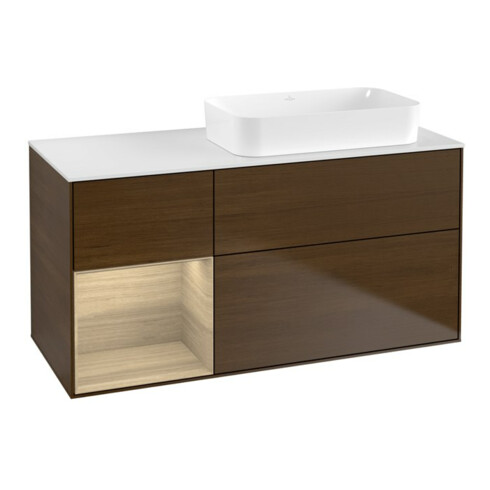 V&B Waschtischunterschrank Finion 120x60 cm, Reg li Oa ven, Walnut veneer