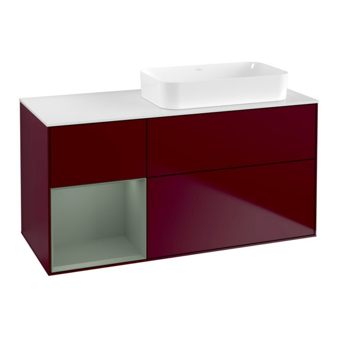 V&B Waschtischunterschrank Finion 120x60 cm, Reg li Oli. m Lac, Peony Matt