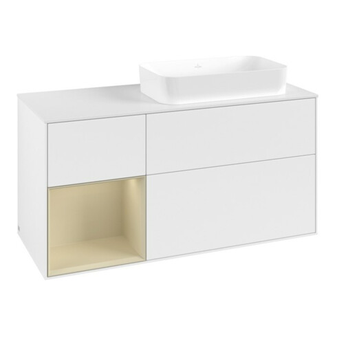 V&B Waschtischunterschrank Finion 120x60 cm, Reg li si Gr m Lac, wh. m Lac