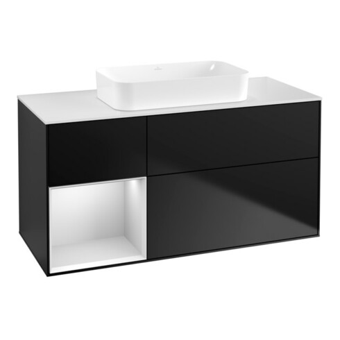V&B Waschtischunterschrank Finion 120x60 cm, Reg li wh. m Lac, bla m Lac