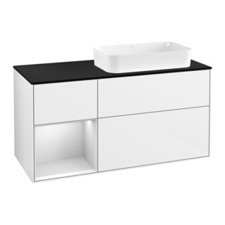 V&B Waschtischunterschrank Finion 120x60 cm, Reg li wh. m Lac, glo wh. Lac