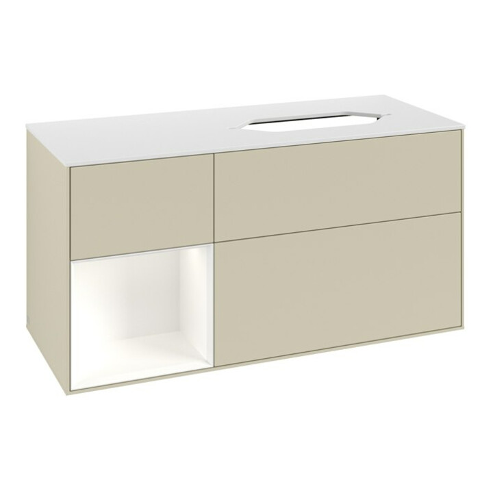 V&B Waschtischunterschrank Finion 120x60 cm, Reg li wh. m Lac, si Gr m Lac