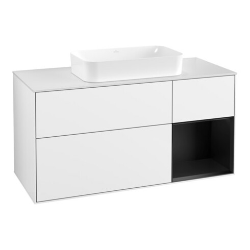 V&B Waschtischunterschrank Finion 120x60 cm, Reg re bla m Lac, glo wh. Lac