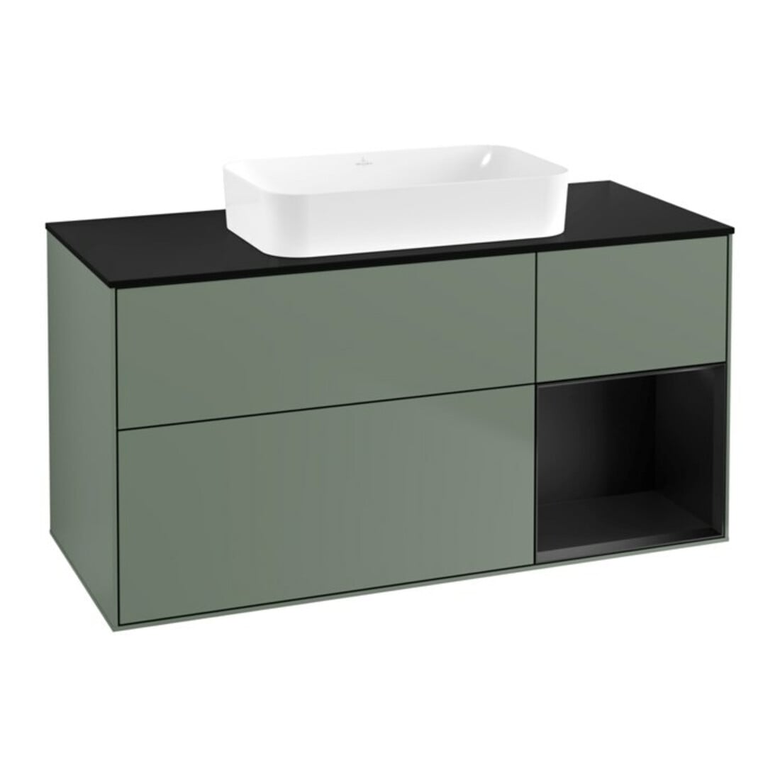 V&B Waschtischunterschrank Finion 120x60 cm, Reg re bla m Lac, Oli. m Lac