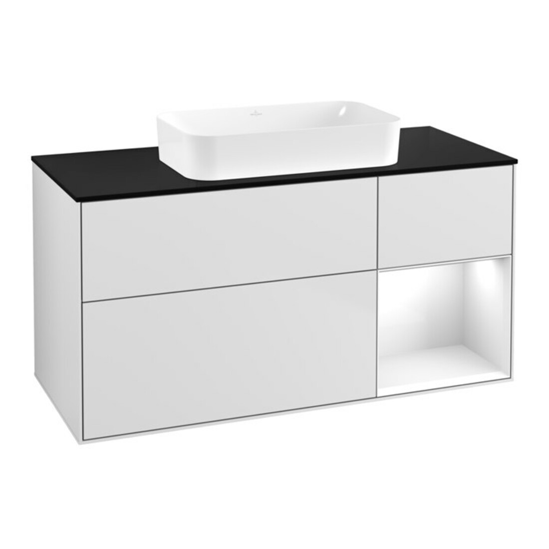 V&B Waschtischunterschrank Finion 120x60 cm, Reg re glo wh. Lac, wh. m Lac