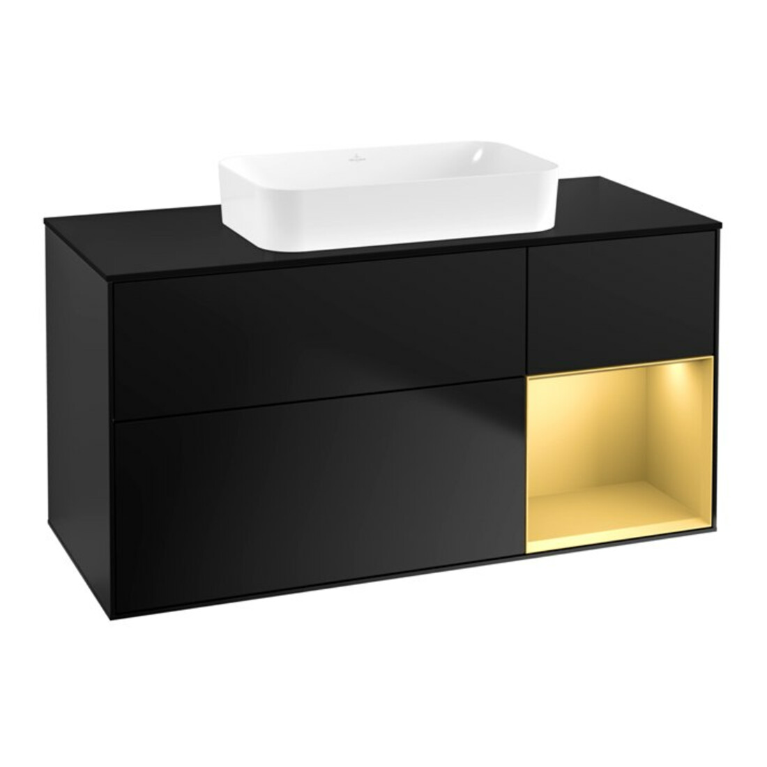 V&B Waschtischunterschrank Finion 120x60 cm, Reg re gol m, bla m lacquer