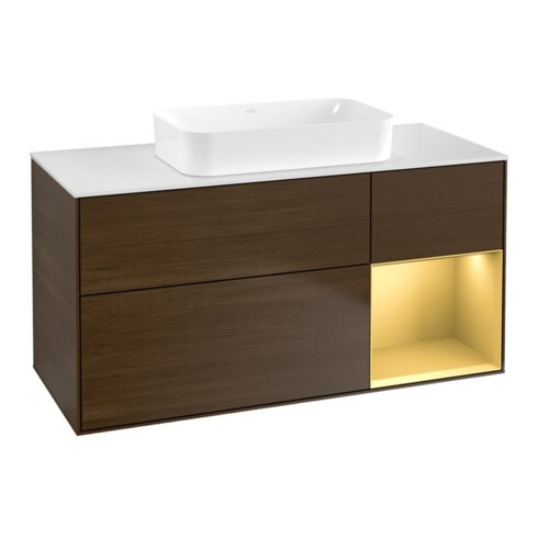 V&B Waschtischunterschrank Finion 120x60 cm, Reg re gol m, Walnut veneer