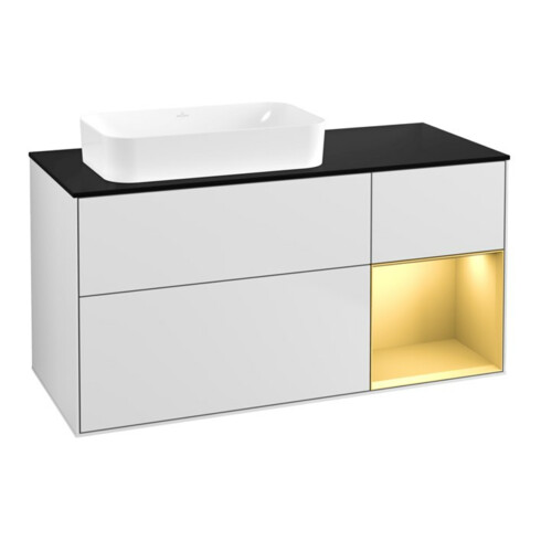 V&B Waschtischunterschrank Finion 120x60 cm, Reg re gol m, wh. m lacquer