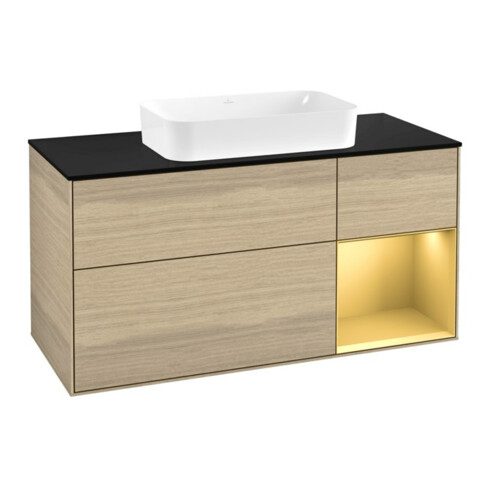 V&B Waschtischunterschrank Finion 120x60 cm, Reg re Gold matt, Oak Veneer