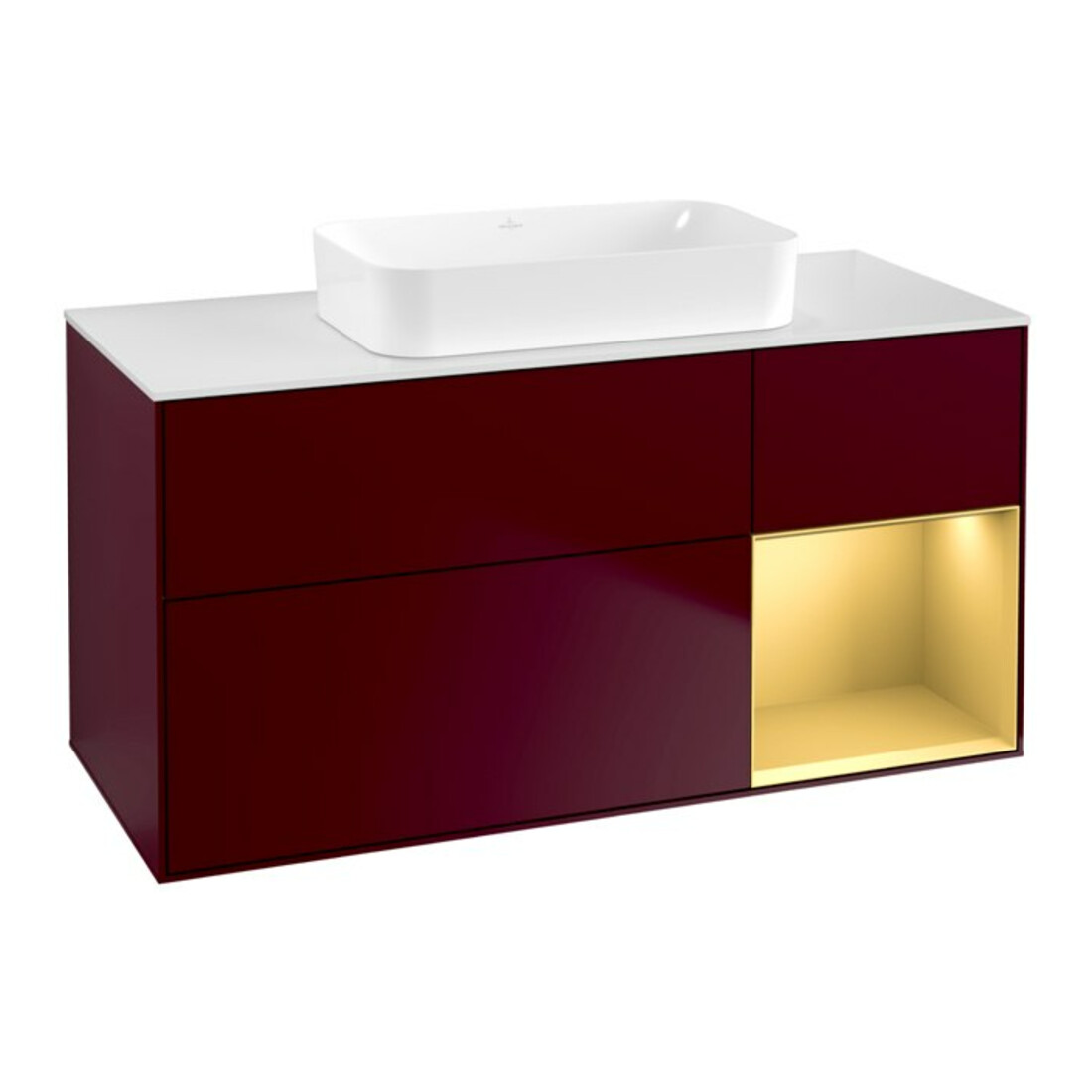 V&B Waschtischunterschrank Finion 120x60 cm, Reg re Gold matt, Peony Matt