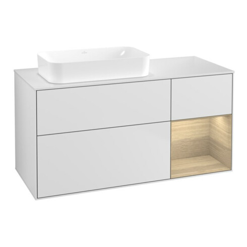 V&B Waschtischunterschrank Finion 120x60 cm, Reg re Oa ven, wh. m lacquer