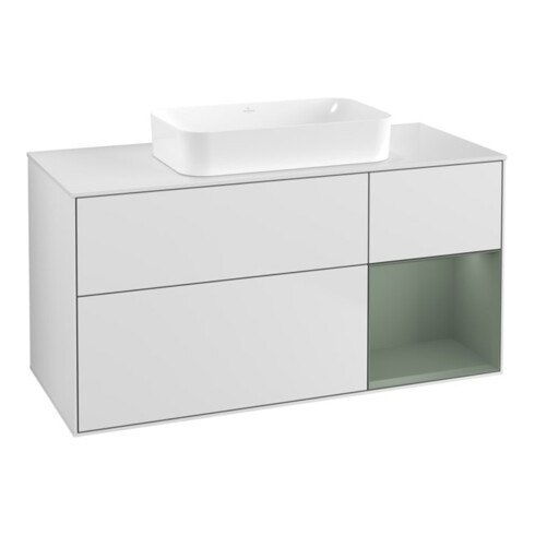 V&B Waschtischunterschrank Finion 120x60 cm, Reg re Oli. m Lac, wh. m Lac