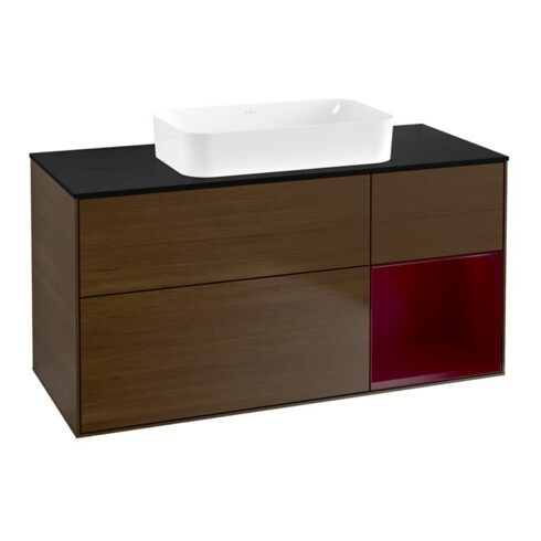 V&B Waschtischunterschrank Finion 120x60 cm, Reg re Peony, Walnut veneer