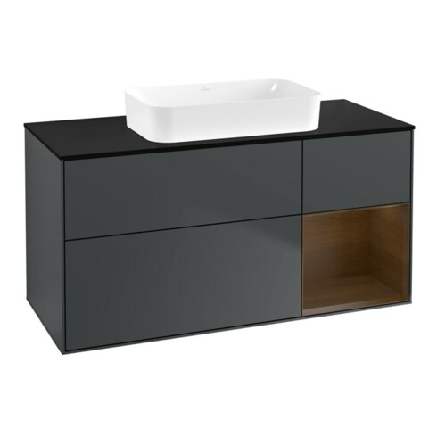 V&B Waschtischunterschrank Finion 120x60 cm, Reg re wal ven, md bl. m Lac