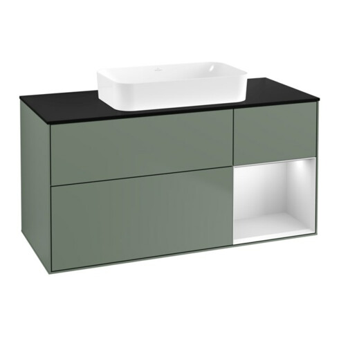 V&B Waschtischunterschrank Finion 120x60 cm, Reg re wh. m Lac, Oli. m Lac