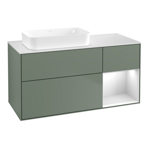 V&B Waschtischunterschrank Finion 120x60 cm, Reg re wh. m Lac, Oli. m Lac