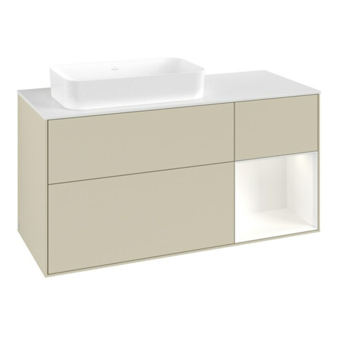 V&B Waschtischunterschrank Finion 120x60 cm, Reg re wh. m Lac, si Gr m Lac