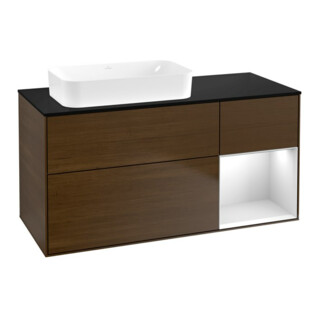 V&B Waschtischunterschrank Finion 120x60 cm, Reg re wh. m Lac, wal veneer