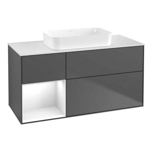 V&B Waschtischunterschrank Finion 120x60 cm, Rg li glo wh. Lac, Anthrac. m