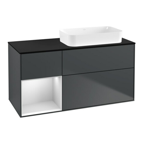 V&B Waschtischunterschrank Finion 120x60 cm, Rg li wh. m Lac, md bl. m Lac