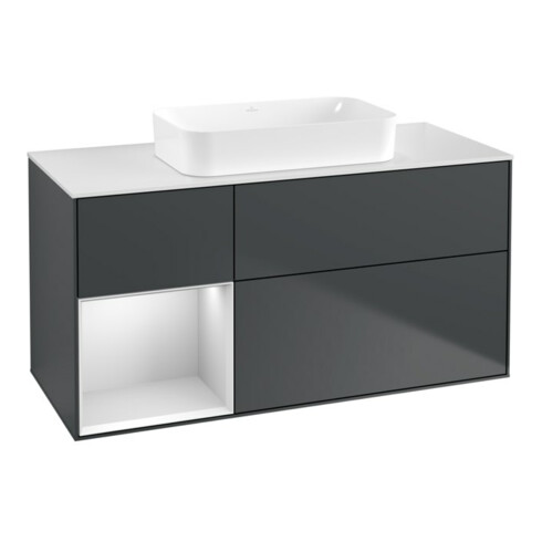 V&B Waschtischunterschrank Finion 120x60 cm, Rg li wh. m Lac, md bl. m Lac