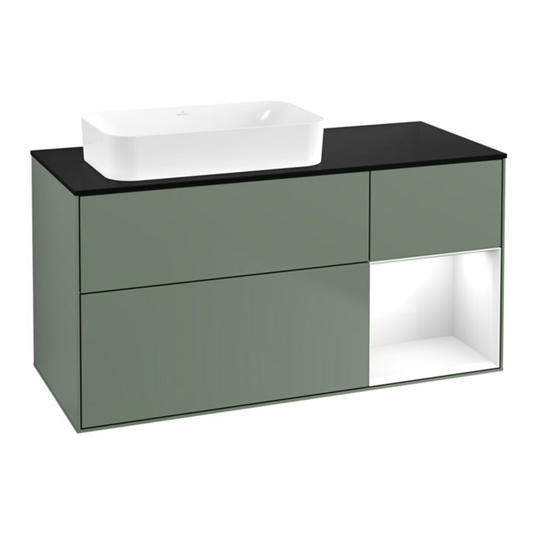 V&B Waschtischunterschrank Finion 120x60 cm, Rg re glo wh. Lac, Oli. m Lac
