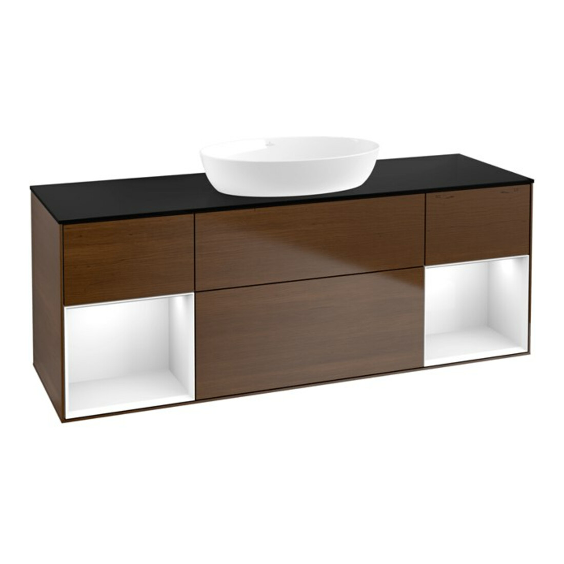 V&B Waschtischunterschrank Finion 160cm, Pl b m, Reg glo wh. Lac, wal ven
