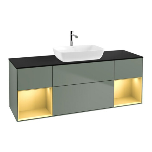 V&B Waschtischunterschrank Finion 160cm, Pl b m, Reg gol m Lac, Oli. m Lac