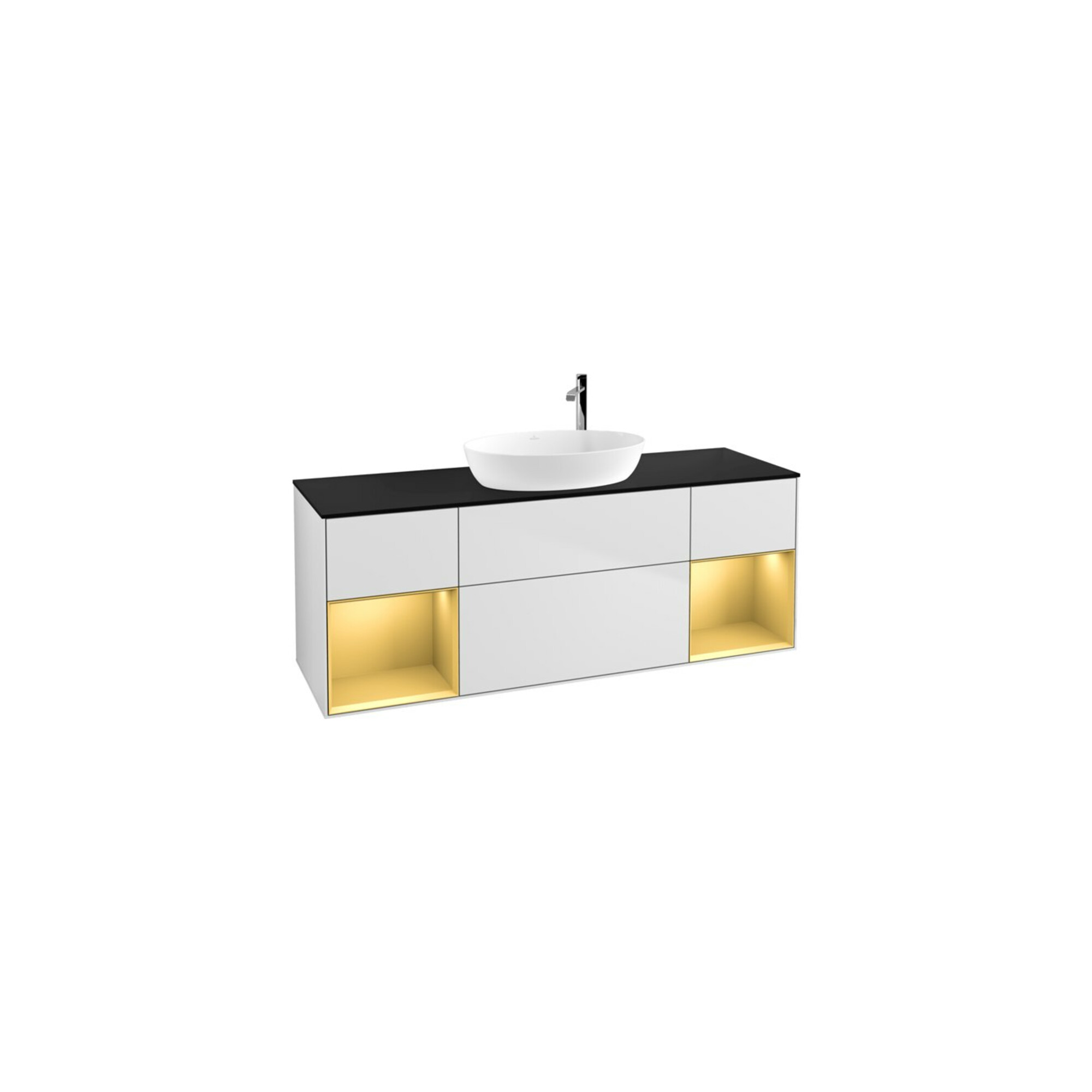 V&B Waschtischunterschrank Finion 160cm, Pl b m, Reg gol m Lac, wh. m Lac ; Villeroy & Boch