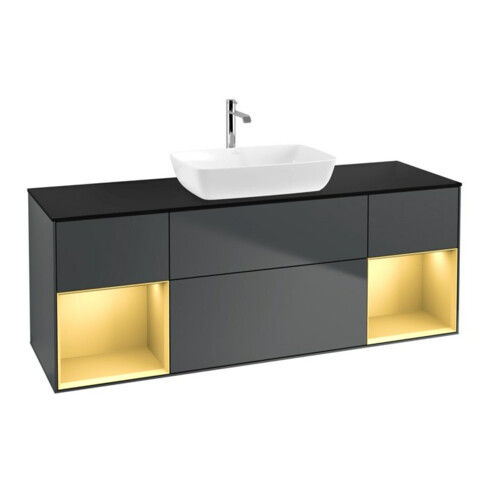 V&B Waschtischunterschrank Finion 160cm, Pl b m, Rg g m Lac, md bl. m Lac