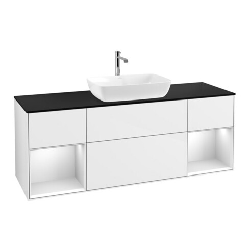 V&B Waschtischunterschrank Finion 160cm, Pl b m, Rg wh. m Lac, glo wh. Lac
