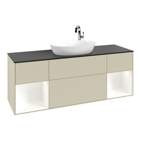 V&B Waschtischunterschrank Finion 160cm, Pl b m, Rg wh. m Lac, si Gr m Lac