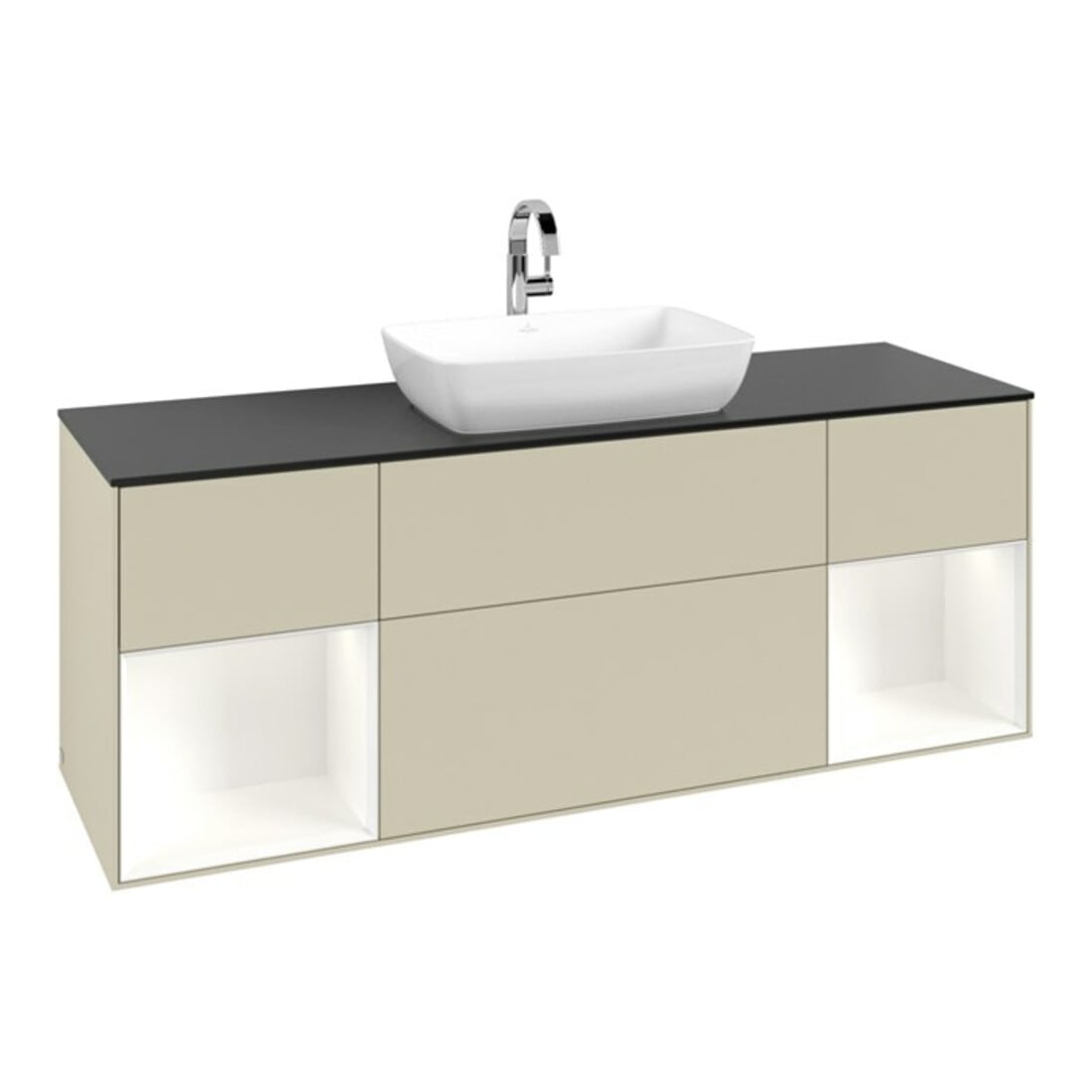 V&B Waschtischunterschrank Finion 160cm, Pl b m, Rg wh. m Lac, si Gr m Lac