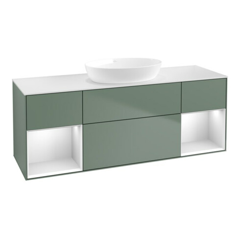 V&B Waschtischunterschrank Finion 160cm, Pl w m, Reg wh. m Lac, Oli. m Lac
