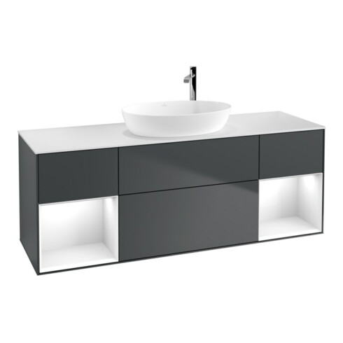 V&B Waschtischunterschrank Finion 160cm, Pl w m, Rg g w Lac, md bl. m Lac