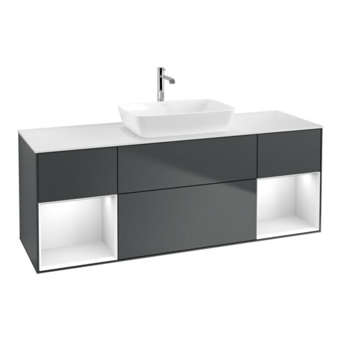 V&B Waschtischunterschrank Finion 160cm, Pl w m, Rg g w Lac, md bl. m Lac
