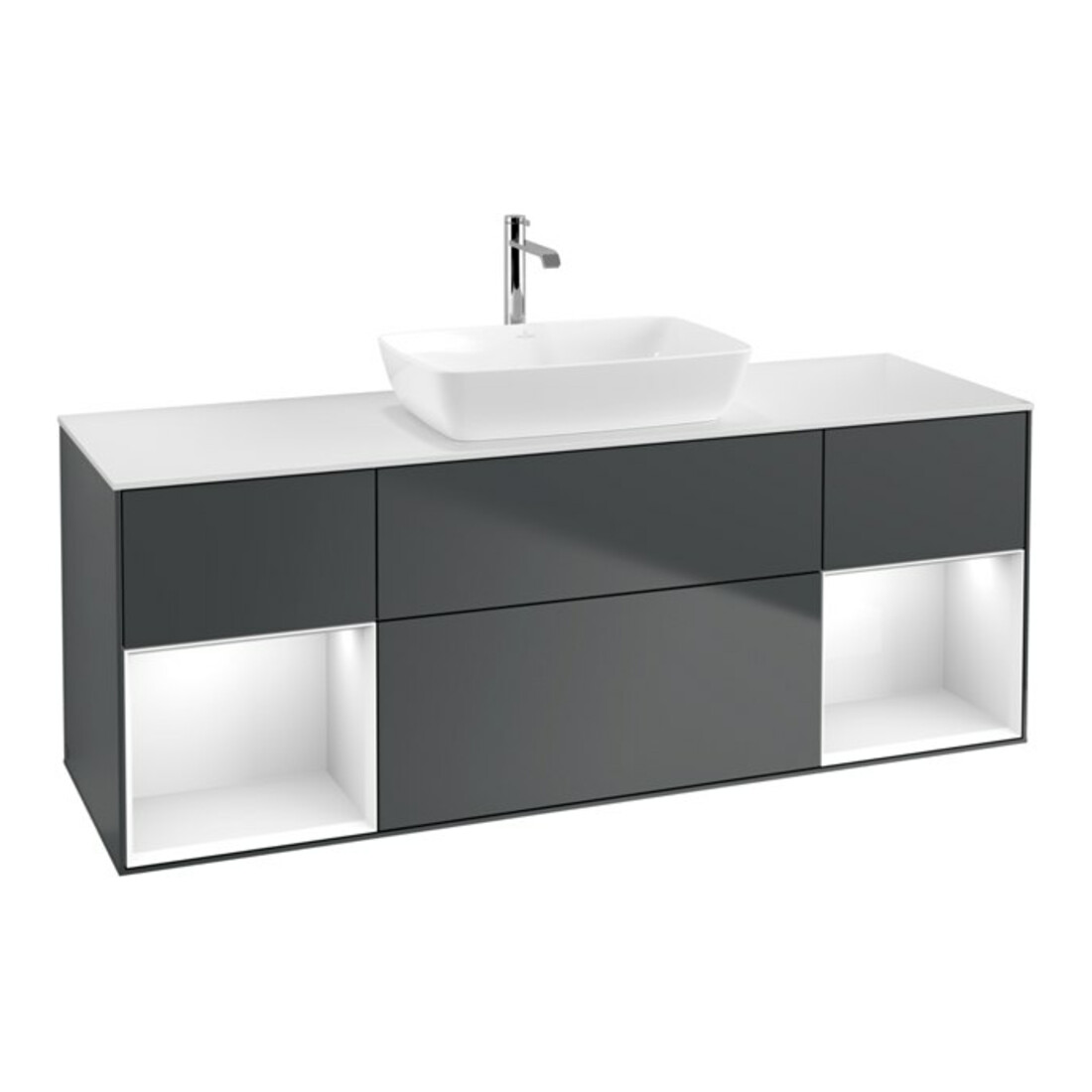 V&B Waschtischunterschrank Finion 160cm, Pl w m, Rg g w Lac, md bl. m Lac